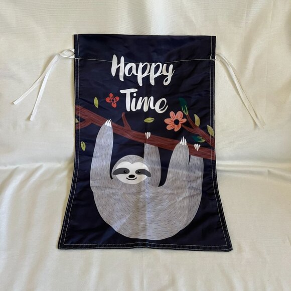 Happy Time Sloth Small Garden Flag With Ties For Hanging - Picture 6 of 6